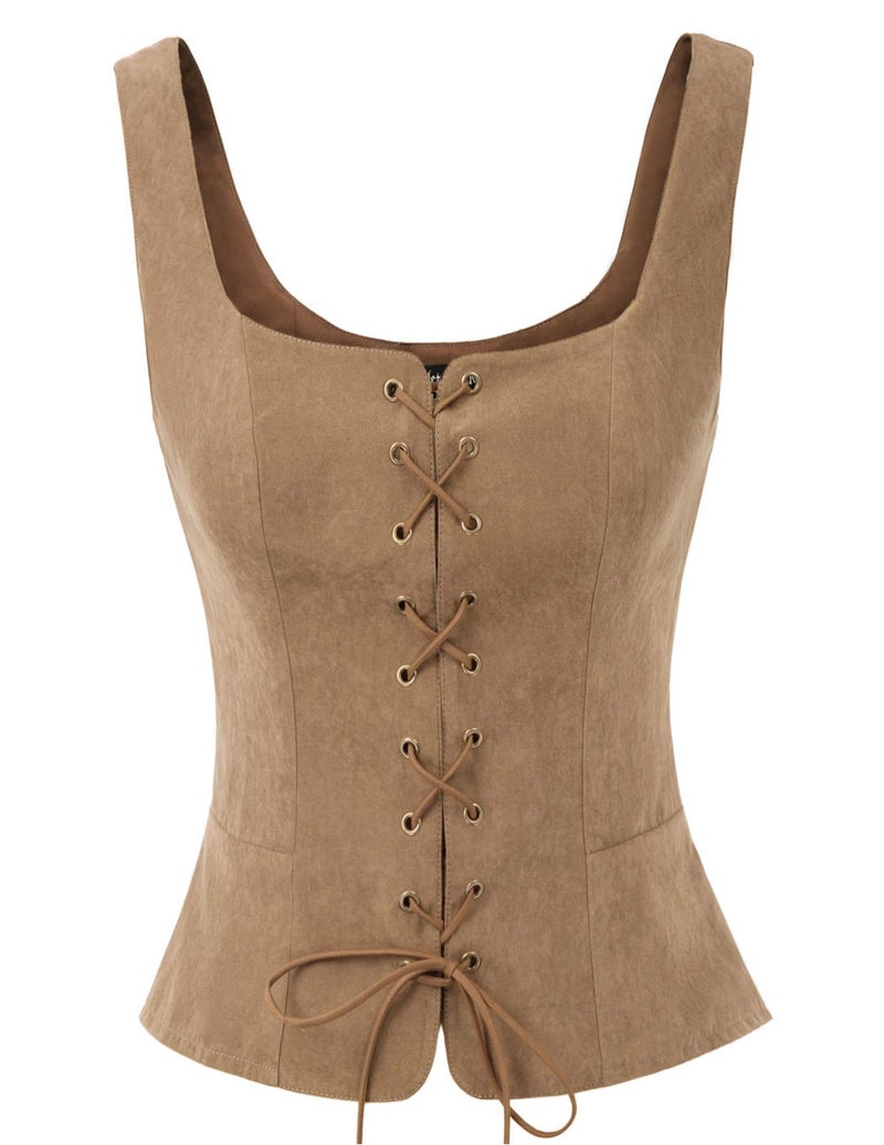 Scarlet Darkness Renaissance Costume Women Corset Tops for Women Cosplay Costume Pirate Bodice Brown M - Image 1